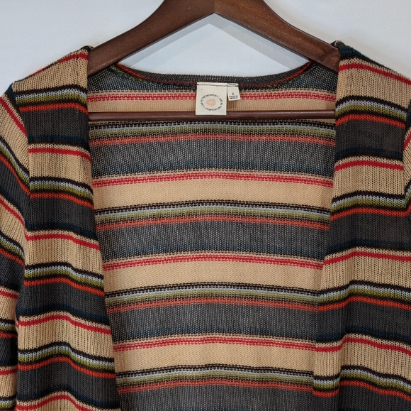 Live In the Moment Long Sheer Knit Duster Striped 70's Style Cardigan Size Small - Picture 3 of 9